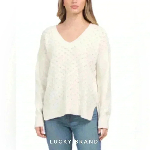 BNWT Lucky Brand Women’s v-neck Sweater size M in  Cream - Picture 1 of 4